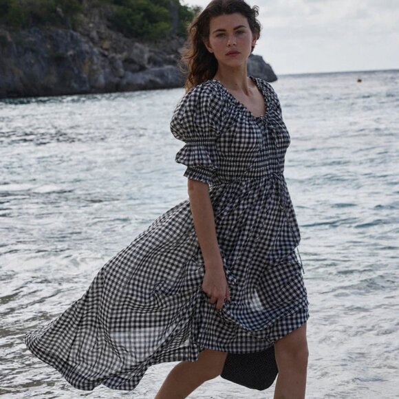 Doen Ischia shirred gingham cotton-voile midi dress - Picture 2 of 8